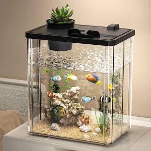 Fish Tank Aquarium Mini Desktop Rectangular Fish Tank W/ Pump & Light Fish Bowl